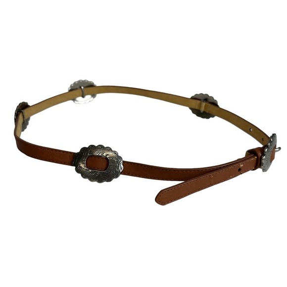 Boho Belt Women’s sz. SMALL Brown w/ Floral Silver Plated Embellishment - Picture 2 of 7